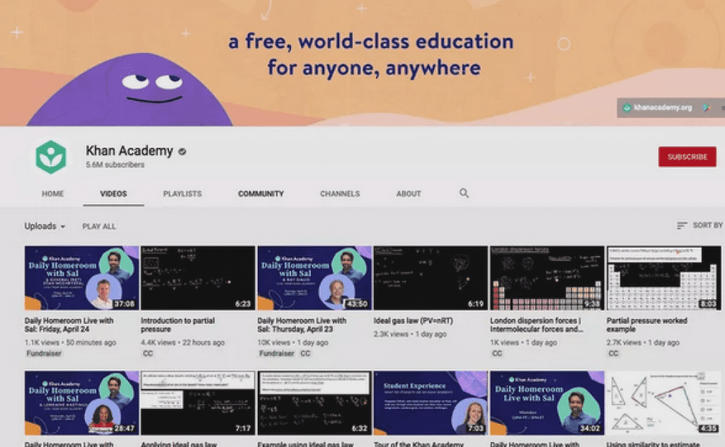 أفضل قناة تعليمية على يوتيوب للطلاب في المرحلة المتوسطة : Khan Academy