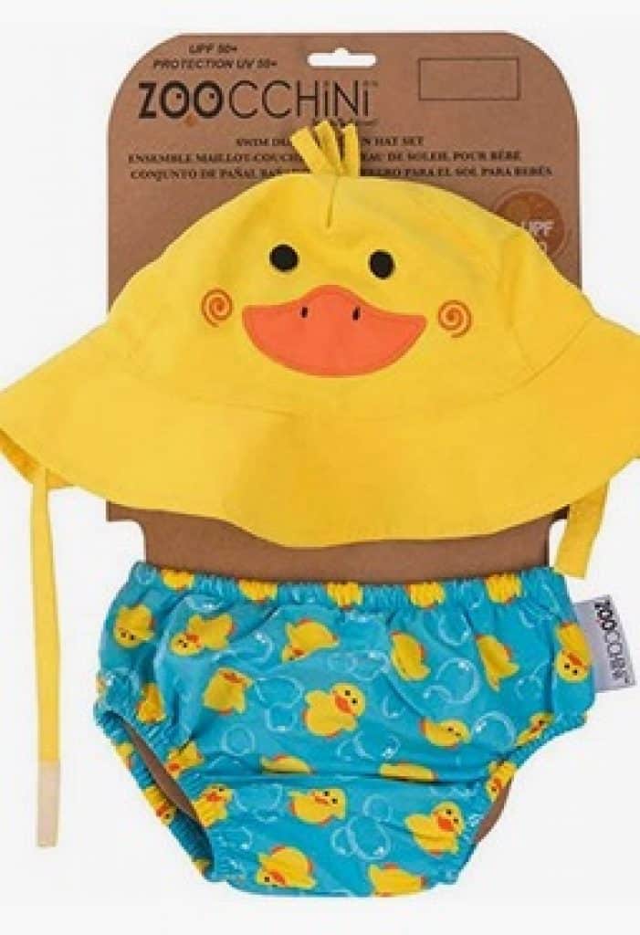 طقم حفاضات سباحة وقبعة شمسية - بطة ، من 3 إلى 6 أشهر ZOOCCHINI افضل ملابس سباحة للأطفال
